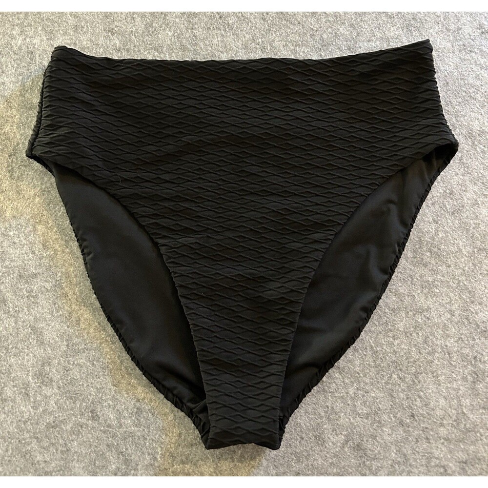 Victoria's Secret Bikini Bottom Textured Black High Waist Full Coverage M, Swim